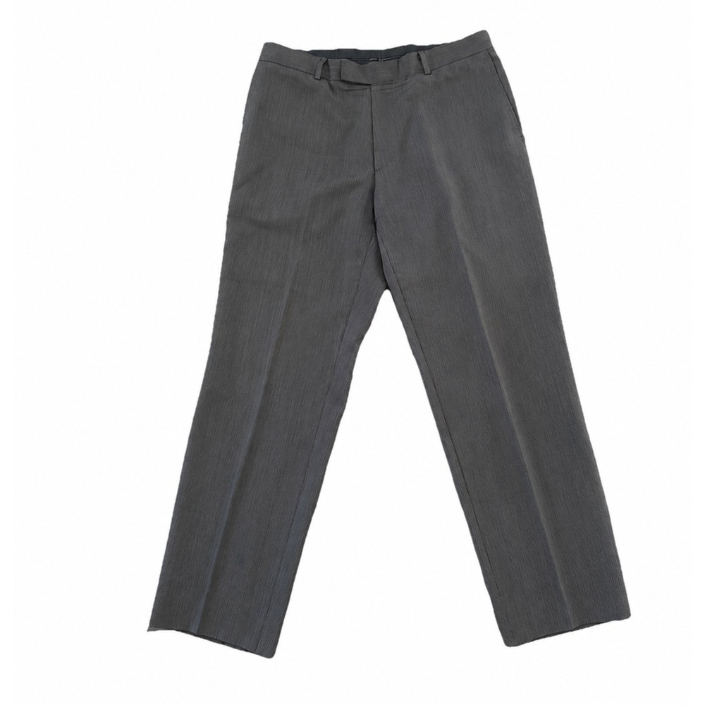 BOSS Dress Pants Men 34x30 Wool Flat Front Taupe Monochromatic Pinstripe Office